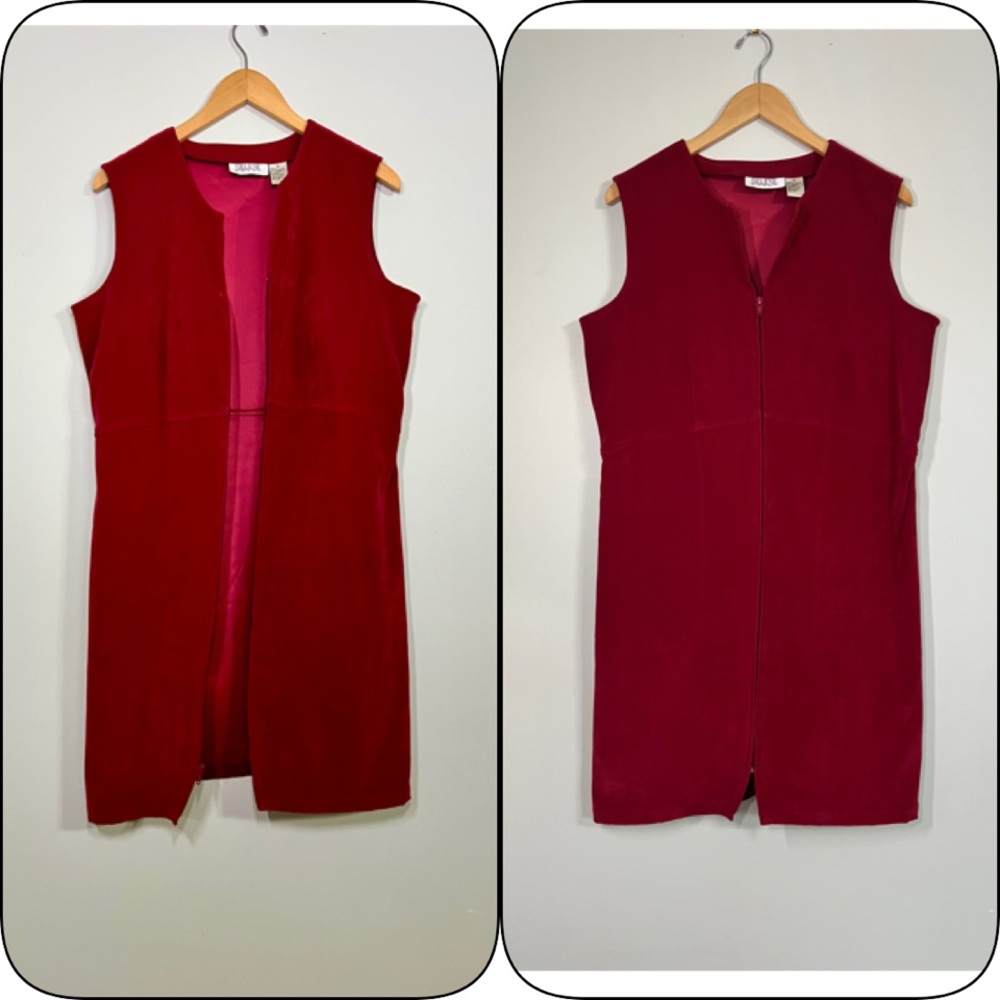 VINTAGE Faux Suede Vibrant Red Cardigan Dress